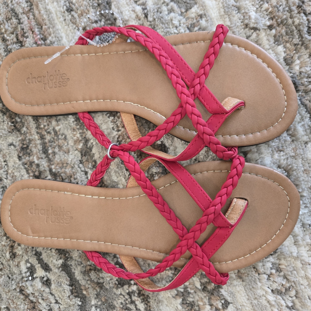 Charlotte Russe Red and Tan Sandals with Braided Straps